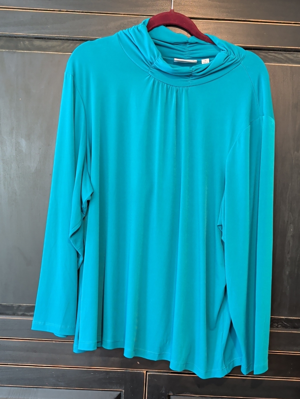 Susan Graver Teal Long-Sleeve Draped Funnel Neck Top 3x